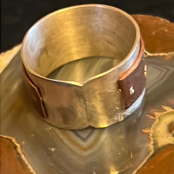 Men’s Vintage Hand Crafted Silver & Copper Statement Ring Size 14